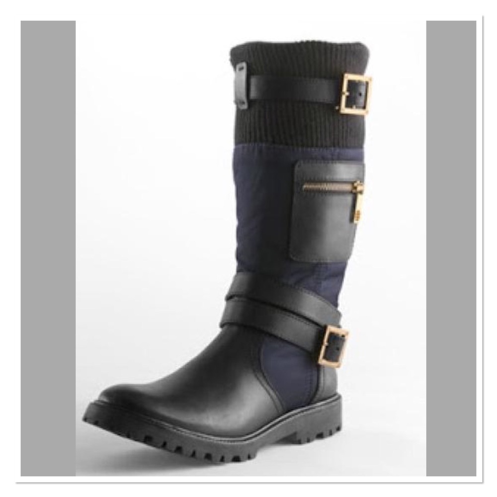 Tory  Burch Navy/Black Mid Calf Ty Boots. Size 8 D/35/A281